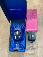 WEDGWOOD GLASS GOBLETS X 2 BLACK BLUE JASPER JASPERWARE CAMEO BOXED