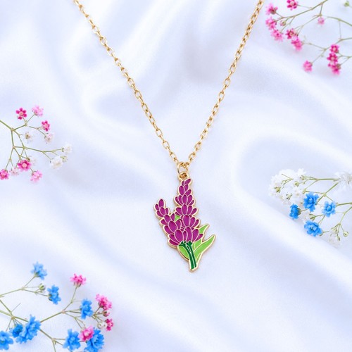 Gold lavender flower necklace - lavender,