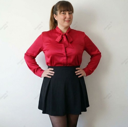 Burgundy satin pussybow - burgundy,