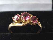 Antique Edwardian 9ct Rose Gold Garnet Trilogy Ring Size N