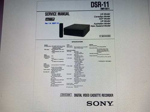 Sony dsr service - dsr-11, manual