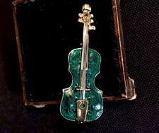 Vintage Style Jewellery Art Deco Green Enamel Violin Brooch