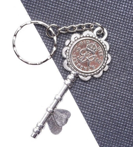 Lucky sixpence coin keyring - lucky,