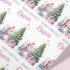 Personalised Christmas Pink Snowman Wrapping Paper