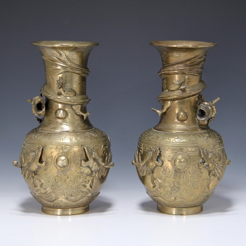 Mirrored pair incised brass - pair,