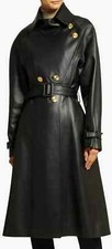 Italian Leather For Women Trench Length Coat Real Lambskin Stylish Long Coat