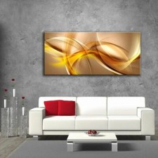 Glass Picture Toughened Wall Art Unique Abstract Waves Yellow Brown Any Size