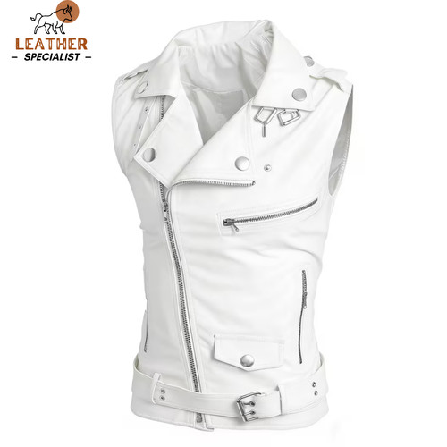 Men leather biker vest - leather,