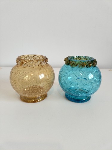 Vintage crackle glass vase set - vintage,