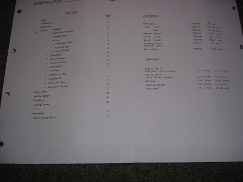 Lotus sunbeam workshop manual - sunbeam,