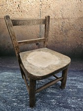 Antique Child's Primitive Rustic Folk Art Hand Made Solid Wood Chair Circa 1900