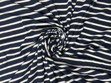 Navy & White Stripe Stretch Jersey Fabric – Soft, Lightweight, 150cm Wide