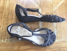 BHS Dark Brown Faux Suede Wedge Sandals UK 4