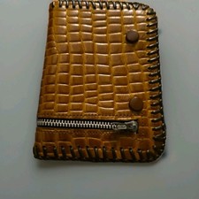 Vtg 50s Crocodile Leather Wallet  Purse Leather Cord Bound Edge