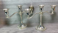 Silver Plate Three Sconce Candelabra Candlesticks Pair vintage