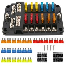 Fuse Box Block 12-Way Blade Auto Marine w/FuseBox Holder 12V 32V Bus Bar Car Kit
