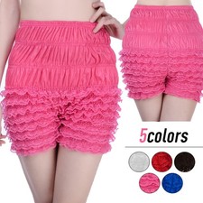Women Lace Ruffle Bloomers Pettipants Lolita Cosplay Shorts Underwear Pink~