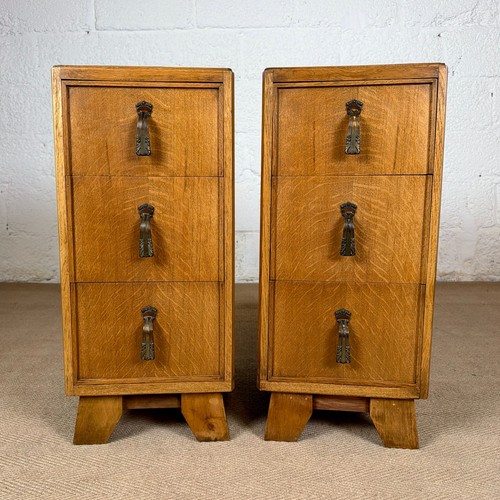 Pair oak bedside tables - bedside,