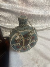 Vintage Native American Hide Covered Water Bottle Canteen with Leather Strap