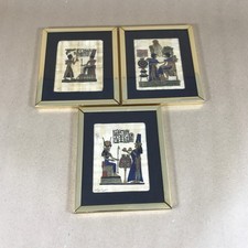 Set of 3 Egyptian Pharaoh Framed Paintings on Papyrus Hand-Painted Art