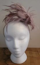 Taupe / Beige Feather Fascinator on a Headband with Diamante Feather Flower
