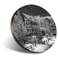 1 x Round 12cm Coaster - BW - Alpine Mountain Town Ski Snowboard #37435