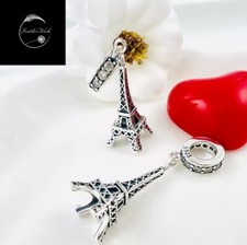 Sterling Silver 925 Charm Love Paris Eiffel Tower Pendant Dangle Family Friend