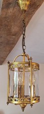 French Rococo Gilt Brass Cylinder Glass Hall Porch Ceiling Pendant Lantern Light