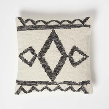 Handwoven Kilim Cushion 45x45cm Black Cream Wool Cotton Geometric with Insert