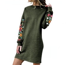 Women's Long Sleeve Jumper Dress Ladies Floral Embroidery Winter Casual Dress UK