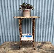 Antique Tiger Bamboo Side End Plant Lamp Table 19th C 2 Tier Aesthetic Victorian