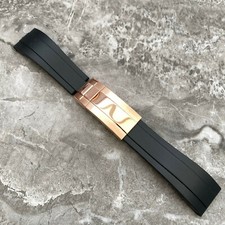 20MM Black Silicone Rubber Watch Strap Band + Rose Gold Clasp For Rolex Watches