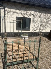 Antique Iron And Brass Single Bedstead With Slats