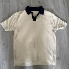 NEW Zara Polo Shirt Mens Medium Beige  Short Sleeve Knit Polo 