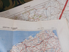WW2 map entitled "STETTIN - POZNAN" printed on a CAPTURED GERMAN MAP OF HASTINGS