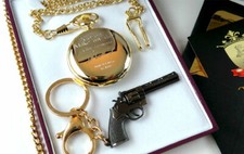 CLINT EASTWOOD 24k GOLD Clad Personalised POCKET WATCH & Revolver Gun Keyring