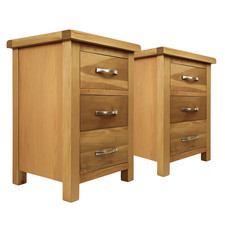 Oak 3 Drawer Bedside Cabinets –Matching Pair Light Oak Bedside Tables Nightstand