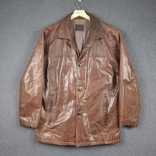 PIERRE CARDIN Leather Jacket Mens XL 44 Brown Overcoat Trench Coat Collared 90s