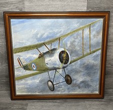 Original Painting WW1 British Bi-Plane Flying 52cm x 47cm Framed