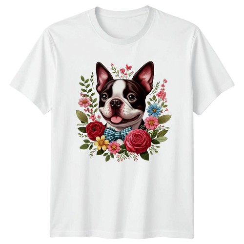 Floral boston terrier - floral,