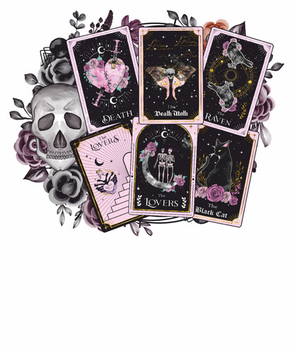 Tarot cards skull ladies t - skull,