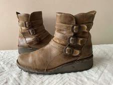 FLY real leather ladies khaki ankle boots size 7/40