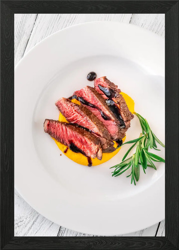 Sliced rib eye steak - , framed