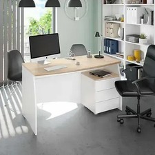 Desks Oris White And Oak Effect Large Desk With Drawers - 3256