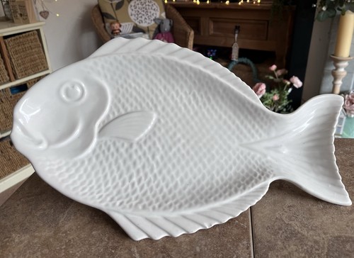 Vintage white ceramic fish - vintage,