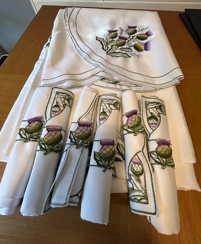 Thistle embroidered tablecloth - thistle,