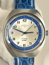 ROTARY Vintage *RARE* 1970’s Mens Blue Bezel Silver Dress Watch