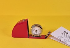 Boots Travel Alarm Clock Retro Quartz Red Faux Leather Case Chrome Finish