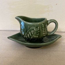 Vintage Green Mint Sauce Boat And Saucer. Selca Portugal Pottery.  