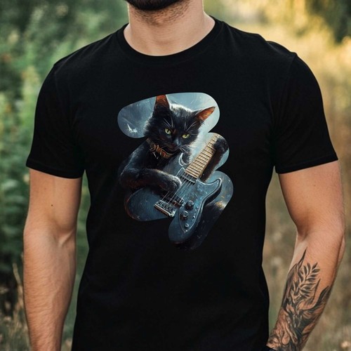 Cat playing electric guitar - playing,